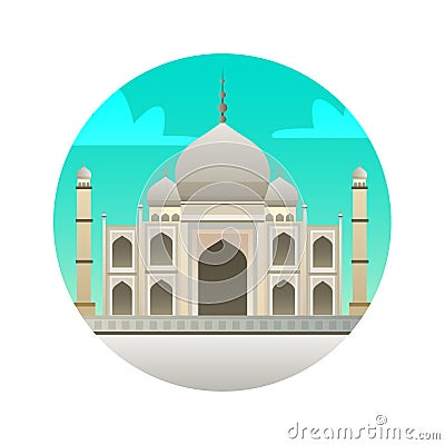 Taj Mahal flat icon. Landmark of India, Agra historical sights. Vector Illustration